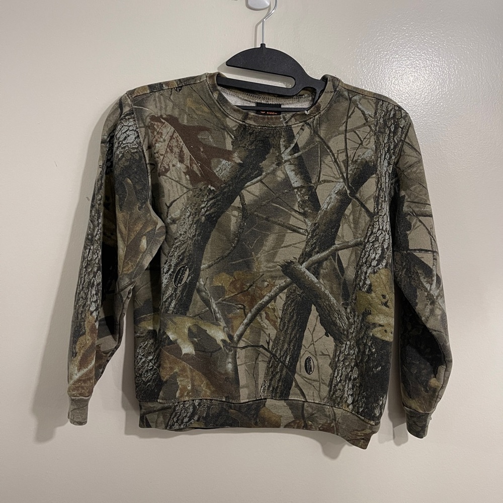 Vintage Camo Sweatshirt Boys Medium Size 8 Crewneck Sweater Real Tree Hardwoods